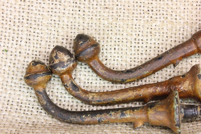 3 Old Single Coat Hooks Farm School House Acorn End Grain Paint Vintage 1850’s 3