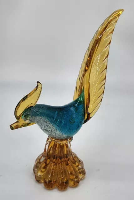 1950s Archimede Seguso Murano Glass Cockerel Rooster Phesant Blue Gold ITALIAN 3