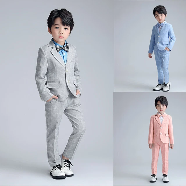 Boys Blue Grey Suits Wedding Pageboy Party Prom Kids 3 Piece Suit 2-14 Years New