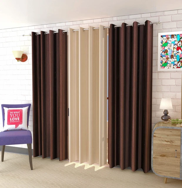 Modern Solid Crush Door Curtains Set Of 3 Pcs 7Ft Long With Eyelet Ring