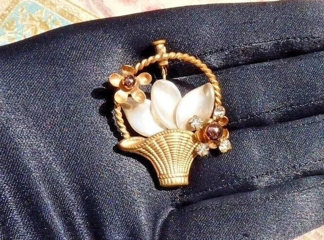 Broche Fantaisie Vintage Ancienne Décorée De Strass - Occasion - Bijou Rétro Sans Marque