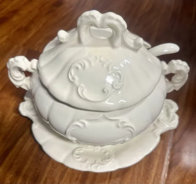 Vintage Soup Tureen With Plate And Ladle