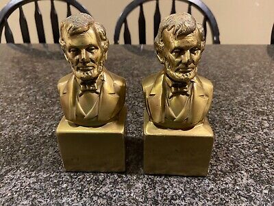 Vintage Lincoln Bust Bookend Pair, Cast Bronze Metal  Brass Bookends