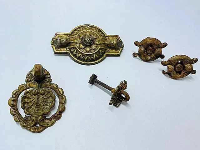 Victorian drawer handles ORNATE Mixed lot 5 Brass Antique Salvage single screw