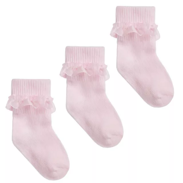 Baby Girls Pink Frilly Ankle Socks 3 Pack 💗