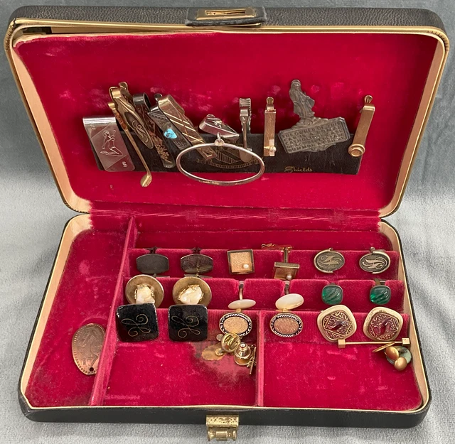 Swank Shields Men's Jewelry Case Vintage Cufflink Tie Visor Clip Lot
