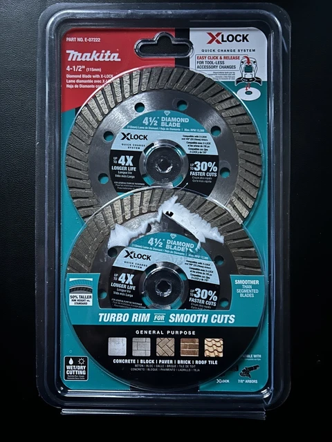 Makita X LOCK  E-07222 Turbo Rim Diamond Blade Masonry 4-1/2" 2 Pack (2 Blades)