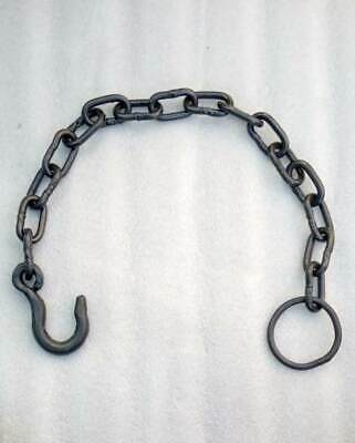 Antique Wrought Iron Hook on Length of Chain Beam Iron Ring 24 inches