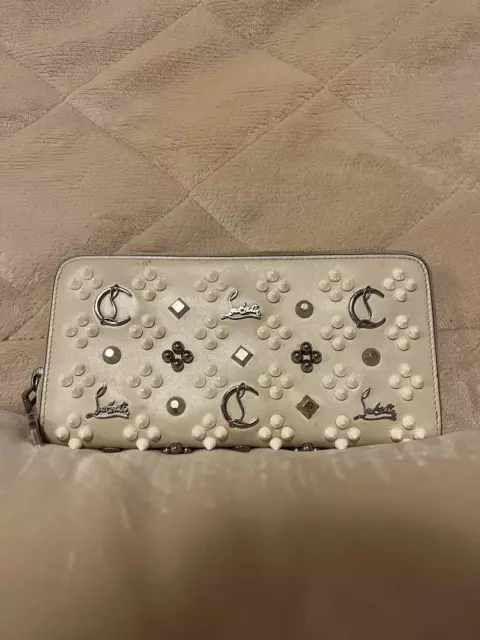 Christian Louboutin Panettone Wallet White Zip Around Multi-Studs With Box 2