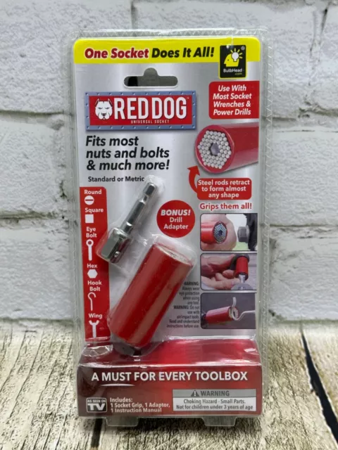 Red Dog Socket with Bonus Drill Adapter AS SEEN ON TV Fits Most Nuts Bolts NEW