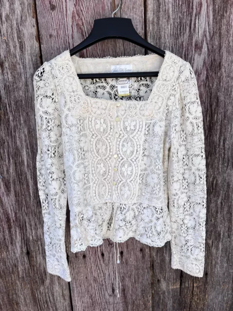 Gunnies Gunne Sax Jessica McClintock Lace Ivory Prairie Long Sleeve Blouse 11