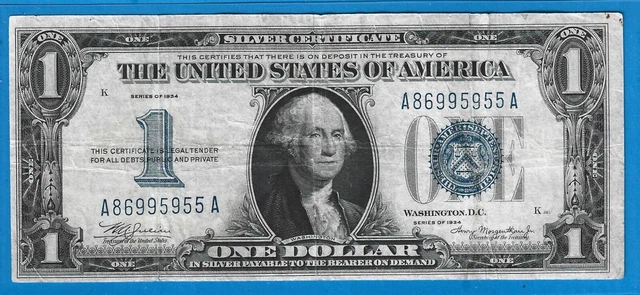 1934 $1 Silver Certificate Funny Back Note,Blue Seal,Circ VF,Nice!