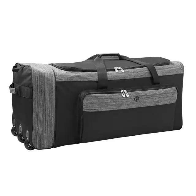 36 inch Rolling Wheeled Duffel Travel Bag with Pull Handle, Gray, 36x15x16 in