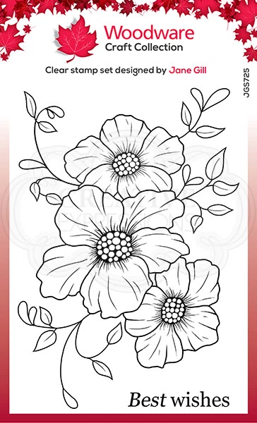 Woodware Petal Trio 2 Pce Clear Stamp Set Flowers Leaves Best Wishes Card Making