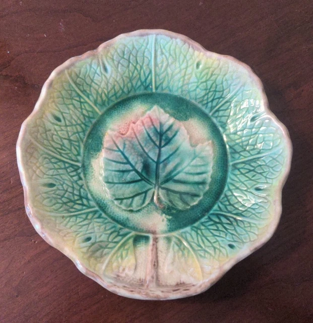 Majolica Maple Leaf Plate Antique American Molded Pottery 19th Century