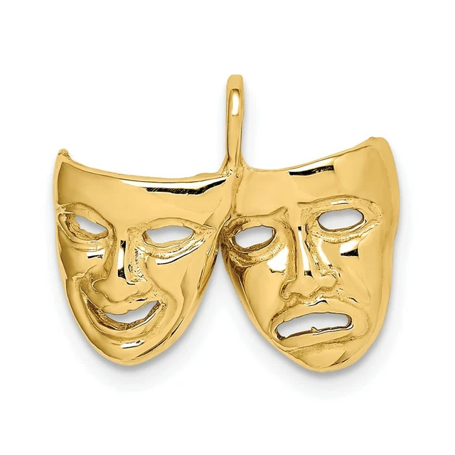 14k Yellow Gold Comedy Tragedy Theater Masks Necklace Pendant Charm Art Dance 14k Yellow Gold Comedy Tragedy Theater Masks Necklace Pendant Charm Art Dance