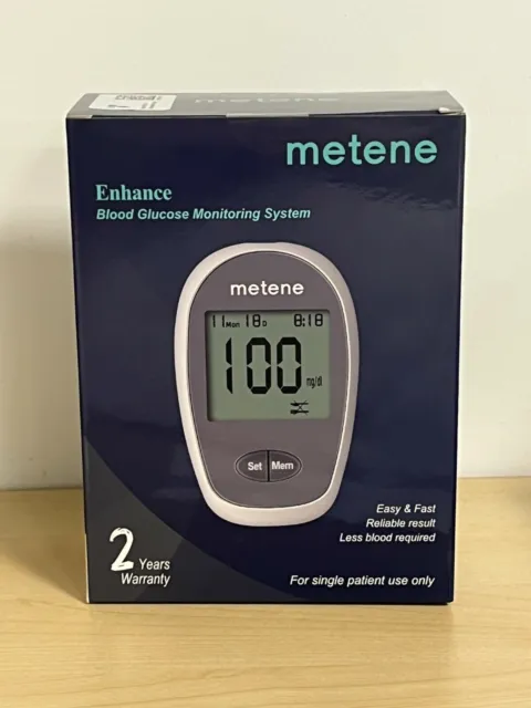 Metene Enhance Blood Glucose Monitoring System with 100 Strips EXP 09/22