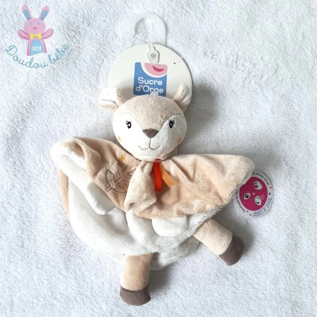 NEUF - Doudou plat Renne beige blanc marron étoiles SUCRE D'ORGE