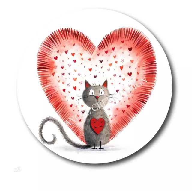 Valentine Heart Gray Cat Love Hearts Scrapbook Stickers Valentine Envelope Seals