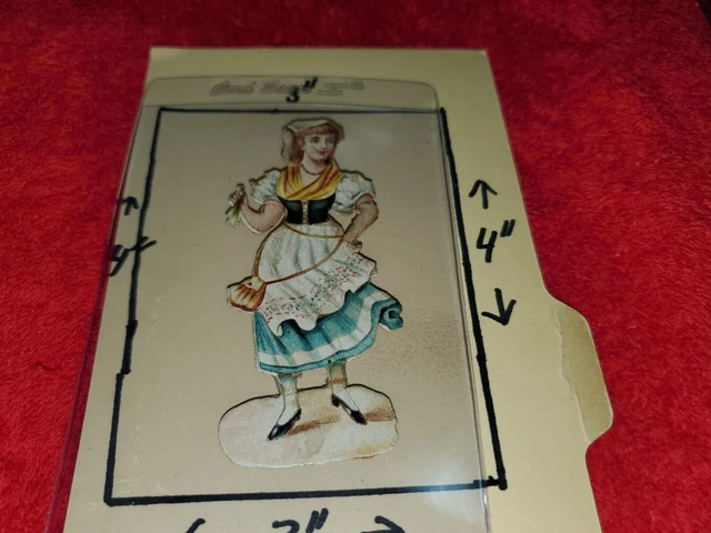 Antique Victorian Medium Die Cut Of Lady In Fancy Dress