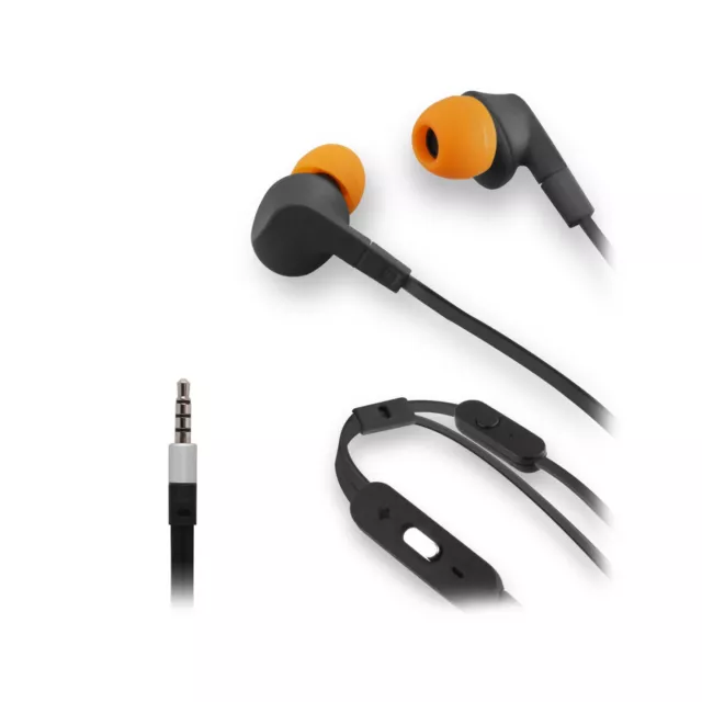 Auriculares Muvit cable plano estereo con micrófono 3,5mm negro/naranja