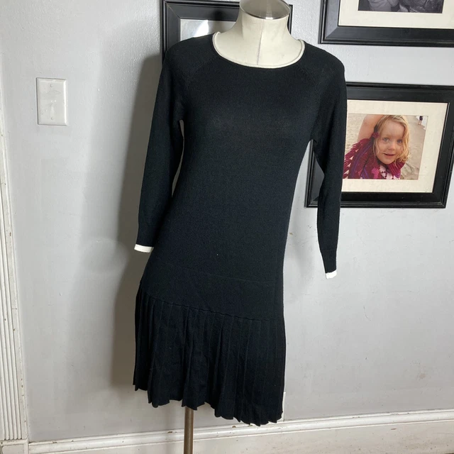 SHOSHANNA Lisette Wool Pleated Knit Sweater Dress Black White Cuffs Revolve S