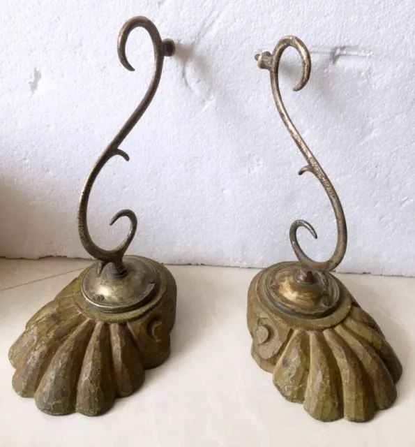 Antique Brass Wooden Hand Crafted Old Wall Fixing Beautiful Cloth Hanger 2 Piece 3