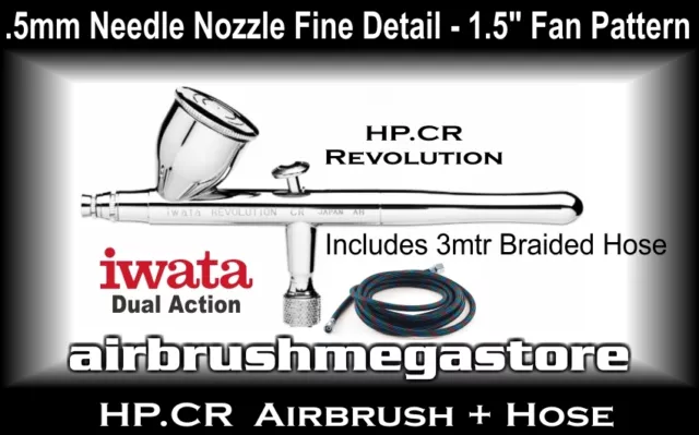 Iwata Revolution Airbrush HP.CR .5mm Inc: 3mtr Braided Hose + Free Insured Post