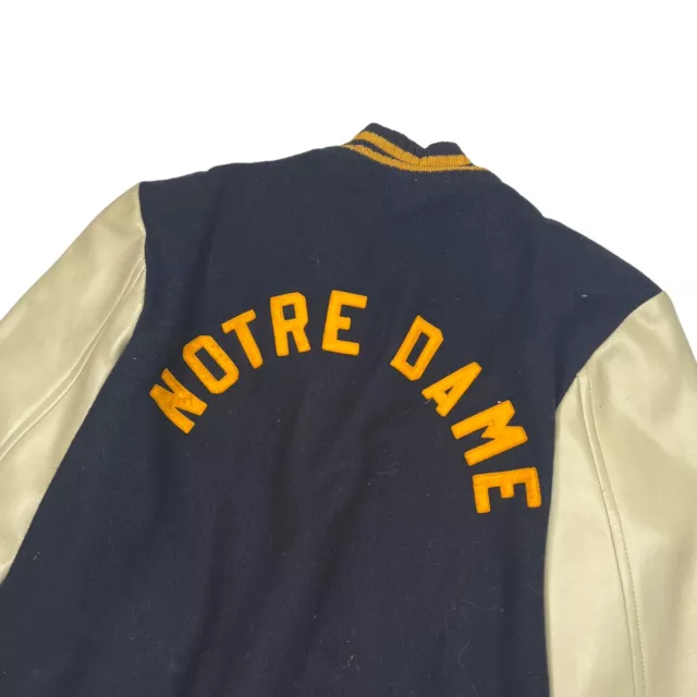 Vintage 60s University of Norte Dame Varsity Wool Leather Jacket Youth 18 XL 3