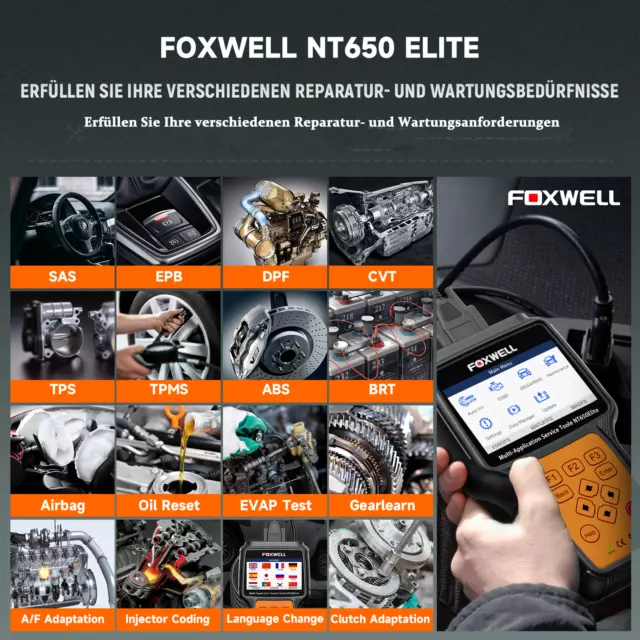 Foxwell NT650 Elite OBD2 Kfz-Scanner Auto Diagnose DPF ABS TPS TPMS EPB Öl Reset 2