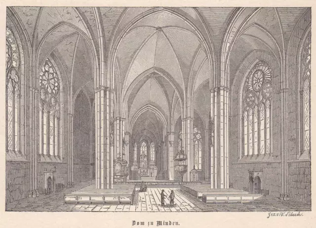 Minden a. d. Weser. Der Mindener Dom. Langhaus u. Chor. Orig. Holzstich v.1872.