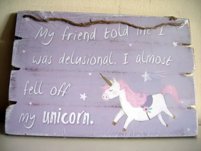 Purple Delusional Unicorn Wooden Hanging Sign/Plaque - Magical-Mythical-Gift