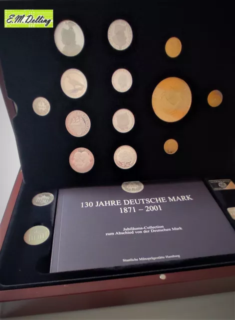 130 Jahre Deutsche Mark in Holzkassette 925er Silber, Staatliche Münze Hamburg