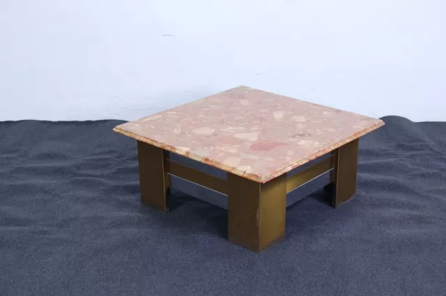 Tavolino da salotto coffee table design anni 80 legno ottone piano in marmo
