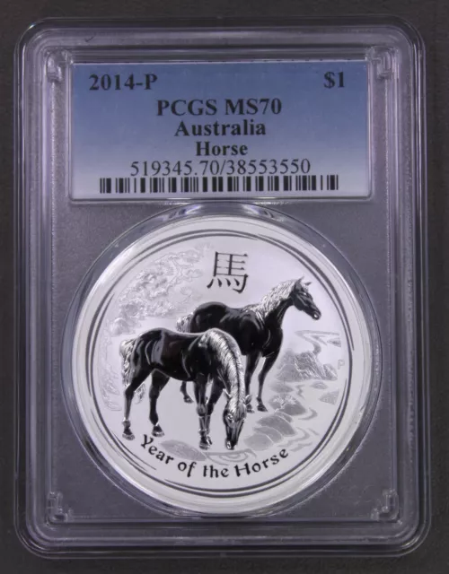 2014-P .999 Fine Silver Australia Year of the Horse 1 Oz $1 Coin PCGS MS70