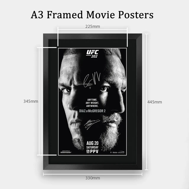 Poster UFC 202 A3 incorniciato Conor McGregor Nate Diaz autografo firmato per fan UFC 2