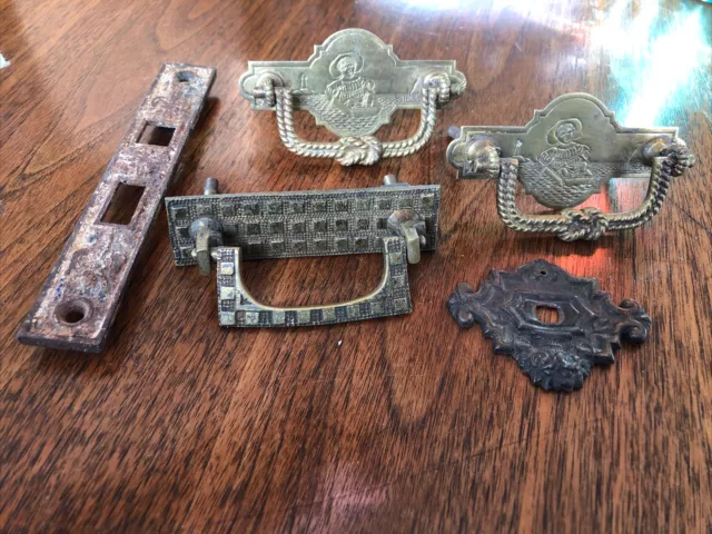 antique salvage hardware: cabinet, drawer (pair), door, brass  (B)