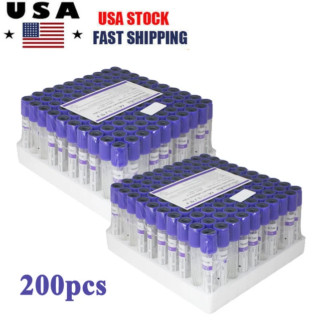 NEW VACUUM BLOOD Collection Tubes EDTA Tubes 12 x 75mm, 2mL, 200pcs 56