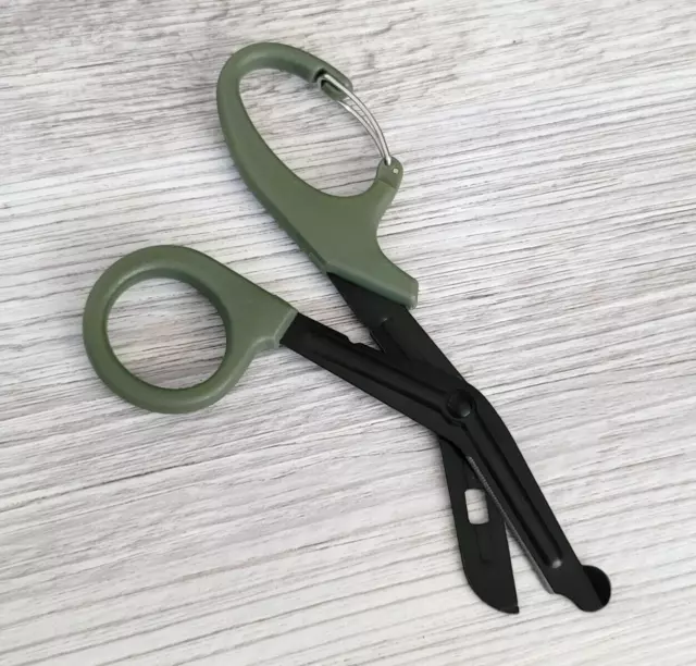 Heavy Duty Military style Trauma EMT/Paramedic Shears Army Green With Carabiner