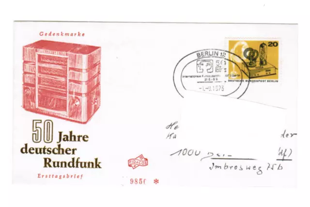 Ersttagsbrief "50 Jahre deutscher Rundfunk"  1973 Briefmarke mit Sonderstempel -