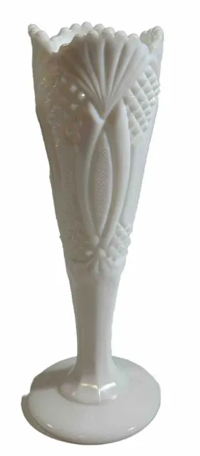 KEMPLE -Jubilee-  12" Bud Vase. White Milk Glass Flower Vase. VGC
