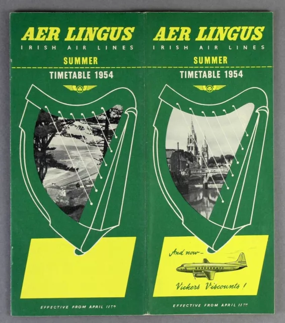 Aer Lingus Airline Timetable Summer 1954 Irish Air Lines Vickers Viscount