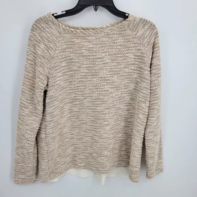 Ann Taylor Loft Sweater Womens Medium Beige Marl Boat Neck Slit Back Pullover