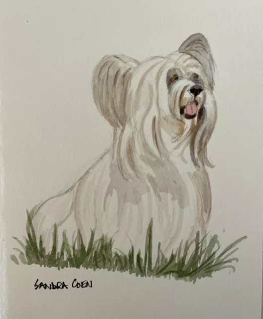 Skye Terrier Seated Dog  Original Watercolor by Sandra Coen