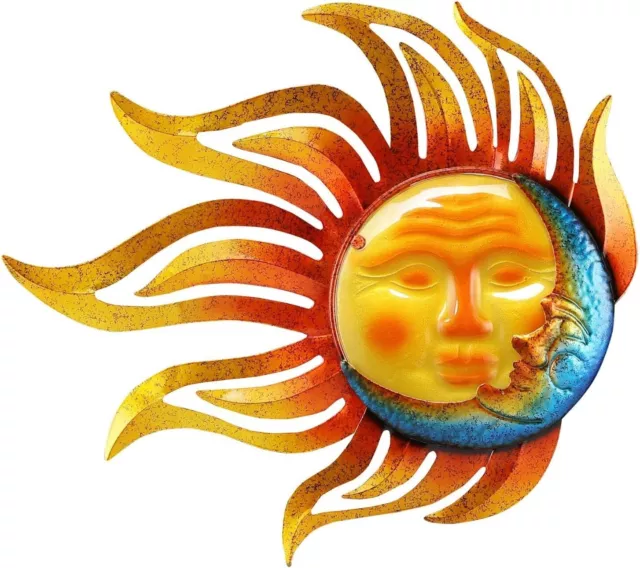 Metal Sun Moon Face Wall Plaque Decor Hang Art Patio Fence Porch Home Garden