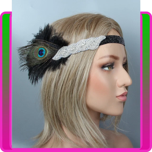 1920s Headband Feather 20s 20's Bridal Great Gatsby Flapper Headpiece Gangster - Foto 6