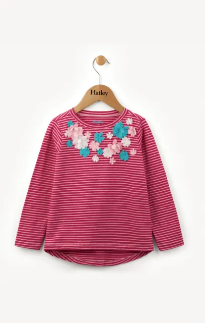 BNWT Hatley Girls Candy Stripes Long Sleeved Top T-Shirt Tee Pink Pretty Flowers