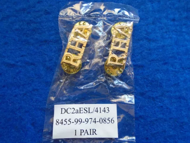 Pair New Rha, Royal Horse Artillery Anodised Gold Shoulder Titles