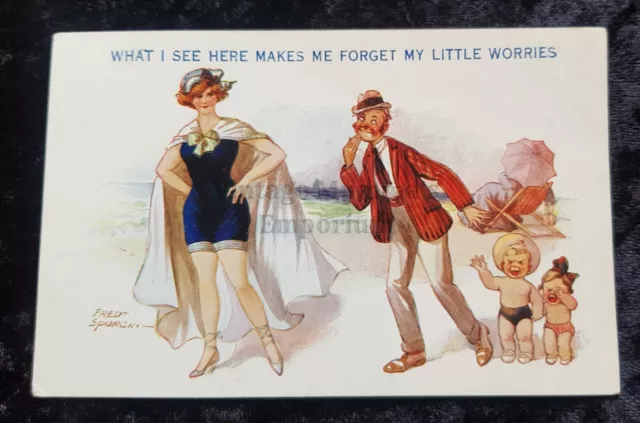 Fred Spurgin c.1910s Comic Postcard - Beach scene