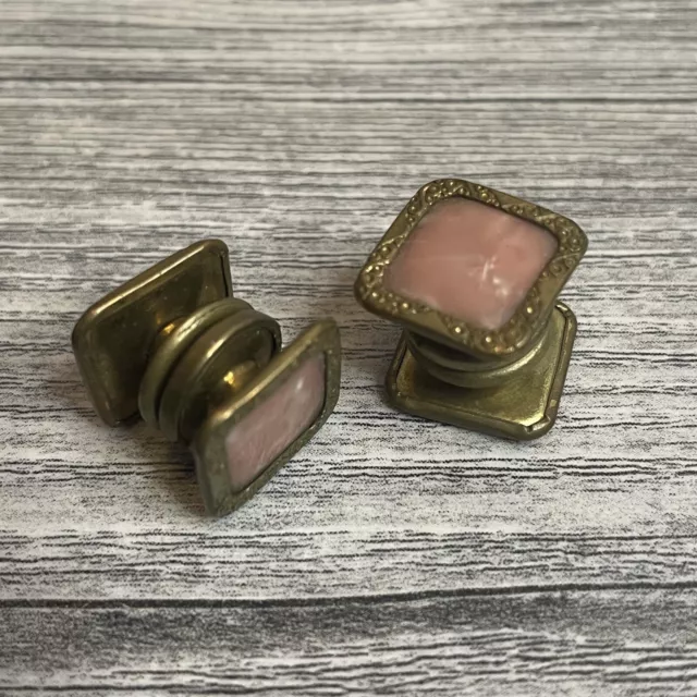 Paire de bouton de manchette vintage carré à clips rose